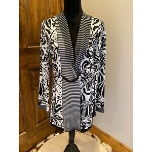 Christopher & Banks Cardigan Sweater Size Medium Black & White Open Front